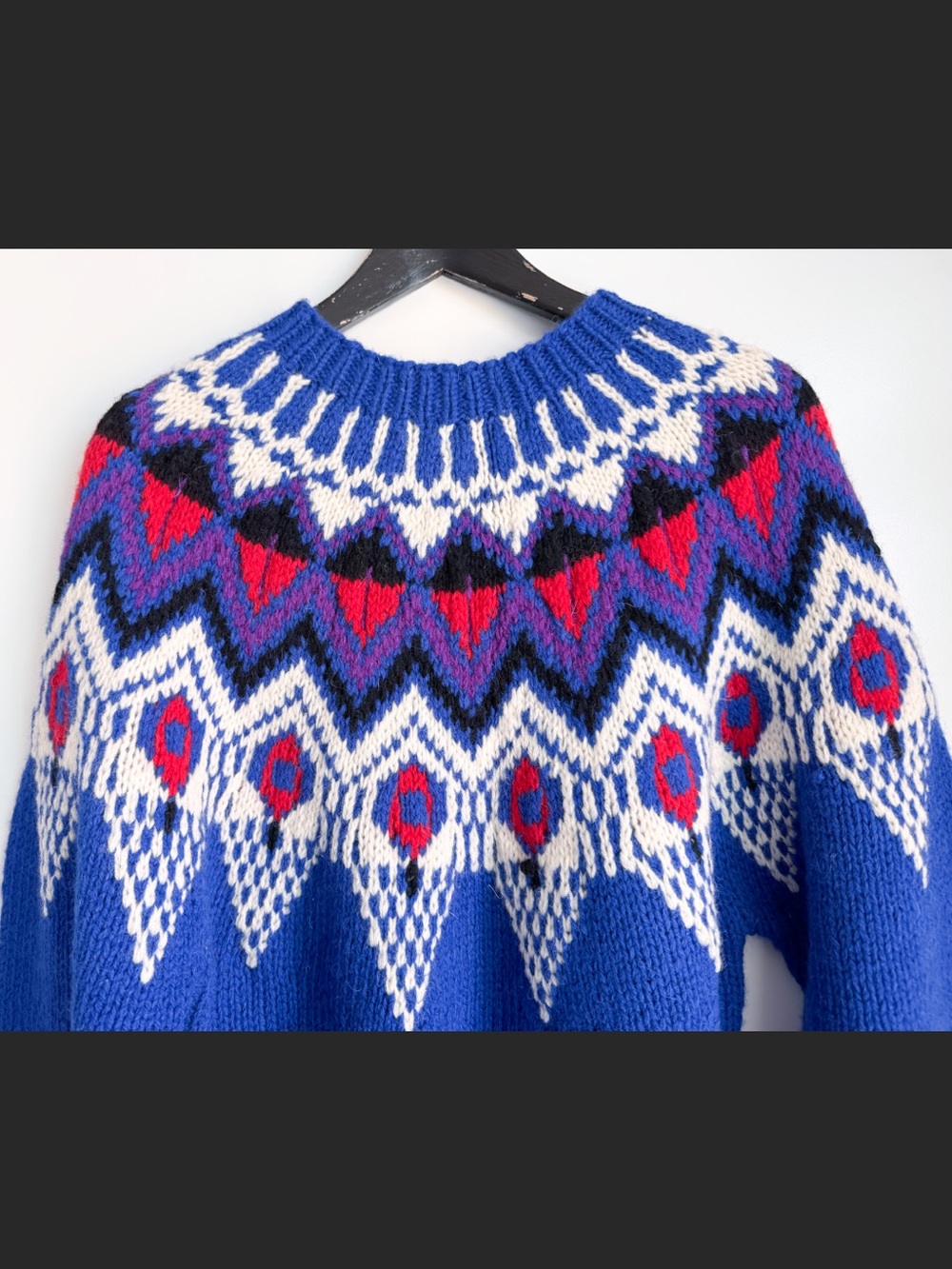 Vintage Marsh Landing Hand Knit Shetland Wool Fair Isle Yoke Sweater M Blue - Picture 7 of 14